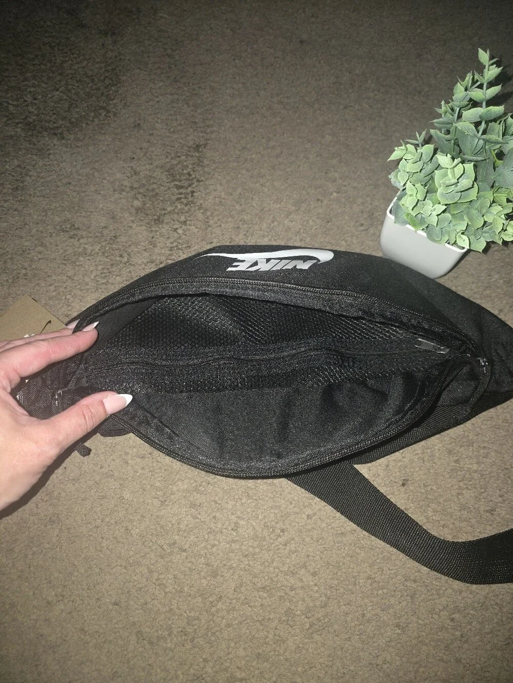 NWT Nike Black Belt Bag with White Swoosh Logo